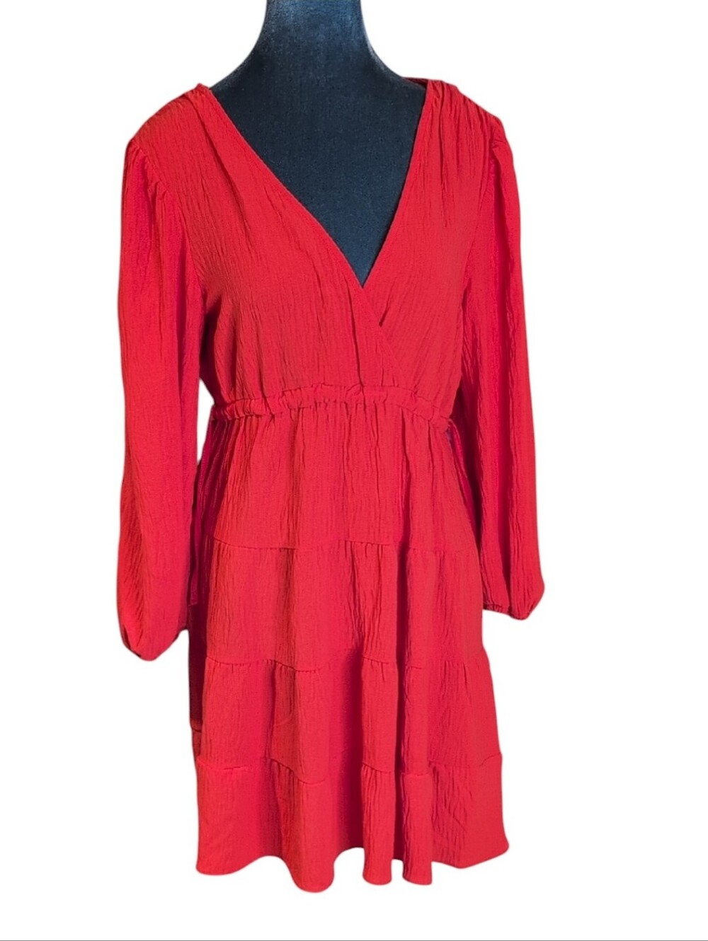 Max Studio Long Sleeve V-Neck Dress in Papaya Tiered Skirt Size Medium